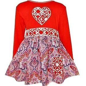 Ann Loren Kids Girls Heart Embroidered Red Long Sleeve Knit Dress Size 11/12
